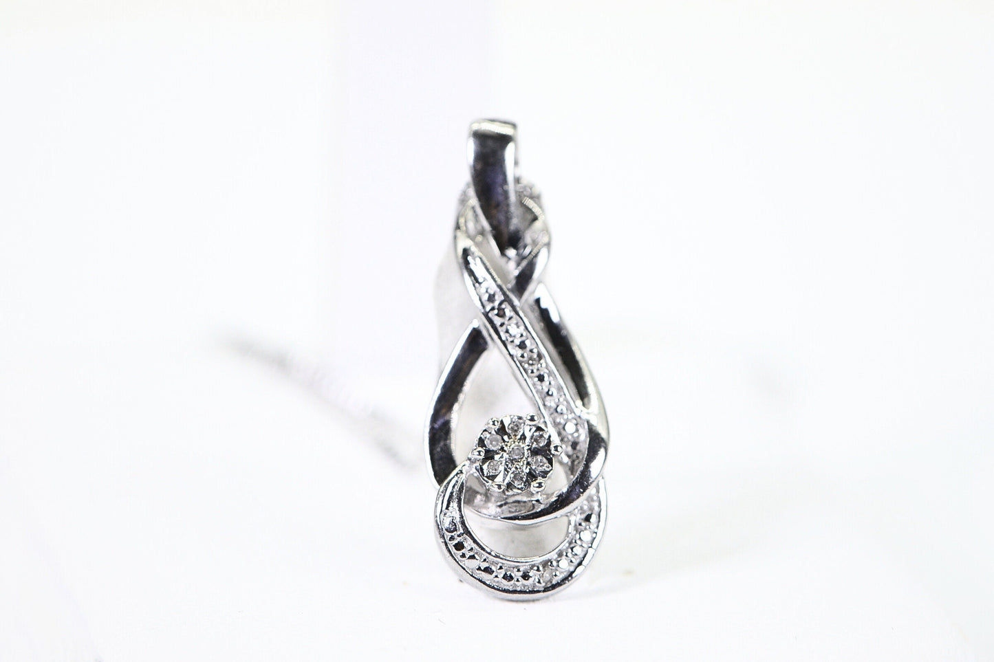 Diamond Infinity Pendant: 14K White Gold Sterling Silver Necklace
