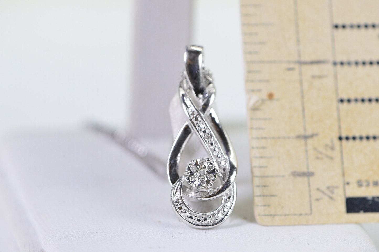 Diamond Infinity Pendant: 14K White Gold Sterling Silver Necklace