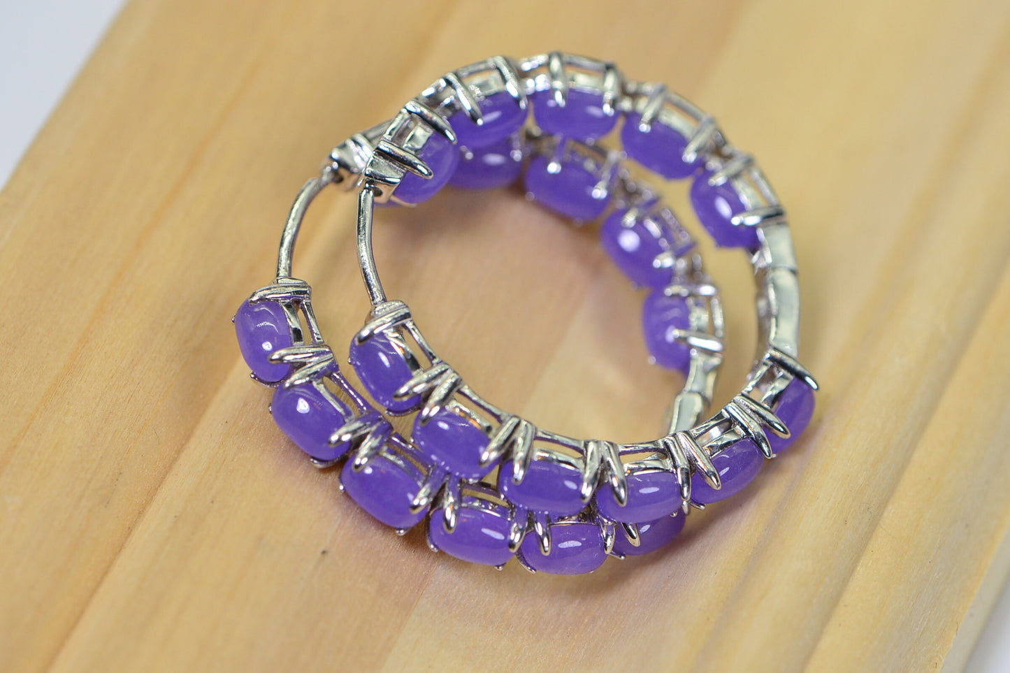 Purple Jade Hoop Earrings: Sterling Silver, Burmese Gemstone