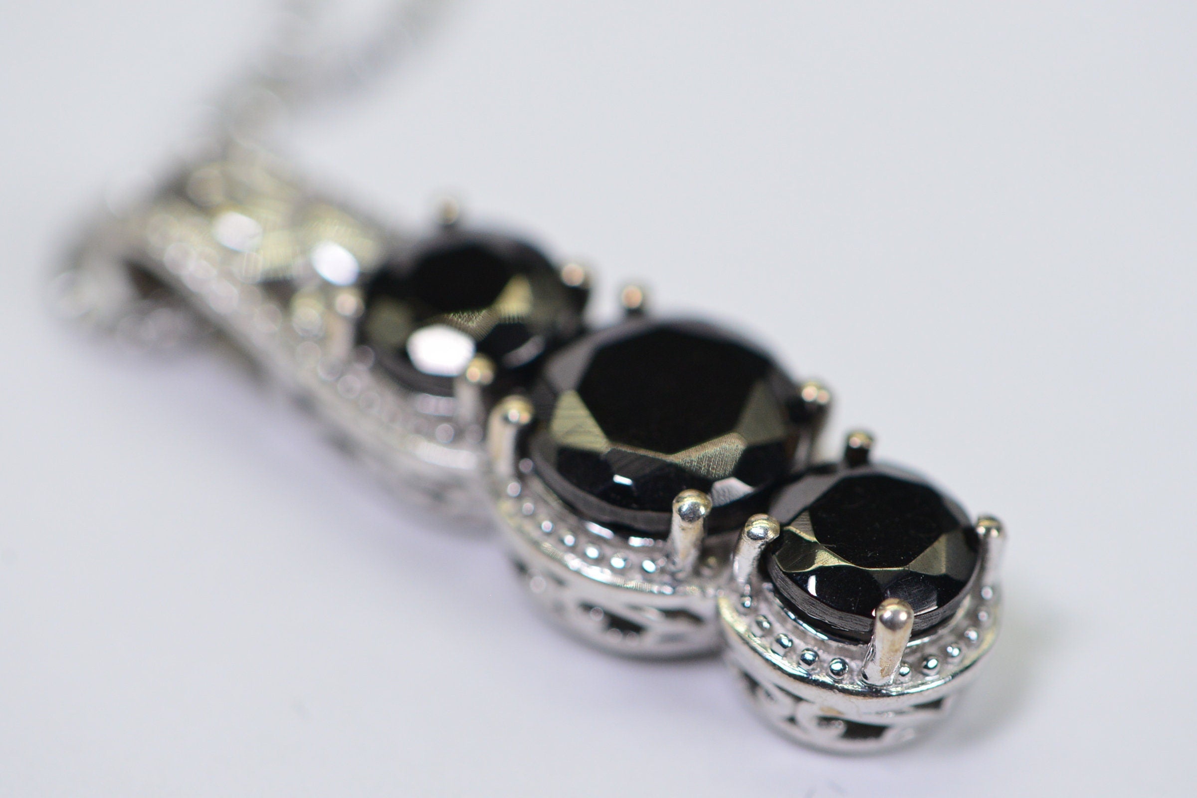 Black Onyx Sterling Silver Pendant: Diamond Cut Trilogy Jewelry