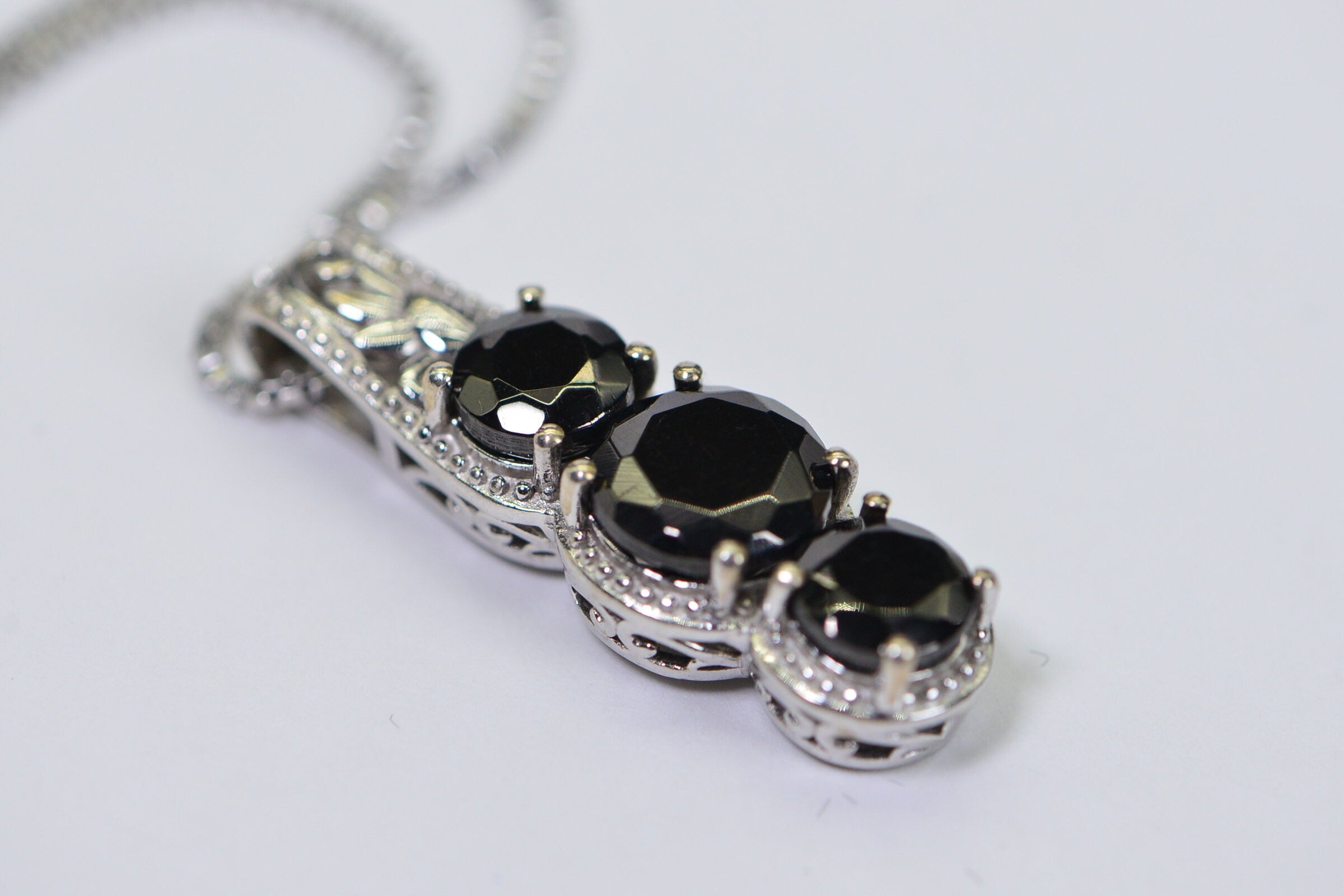 Black Onyx Sterling Silver Pendant: Diamond Cut Trilogy Jewelry