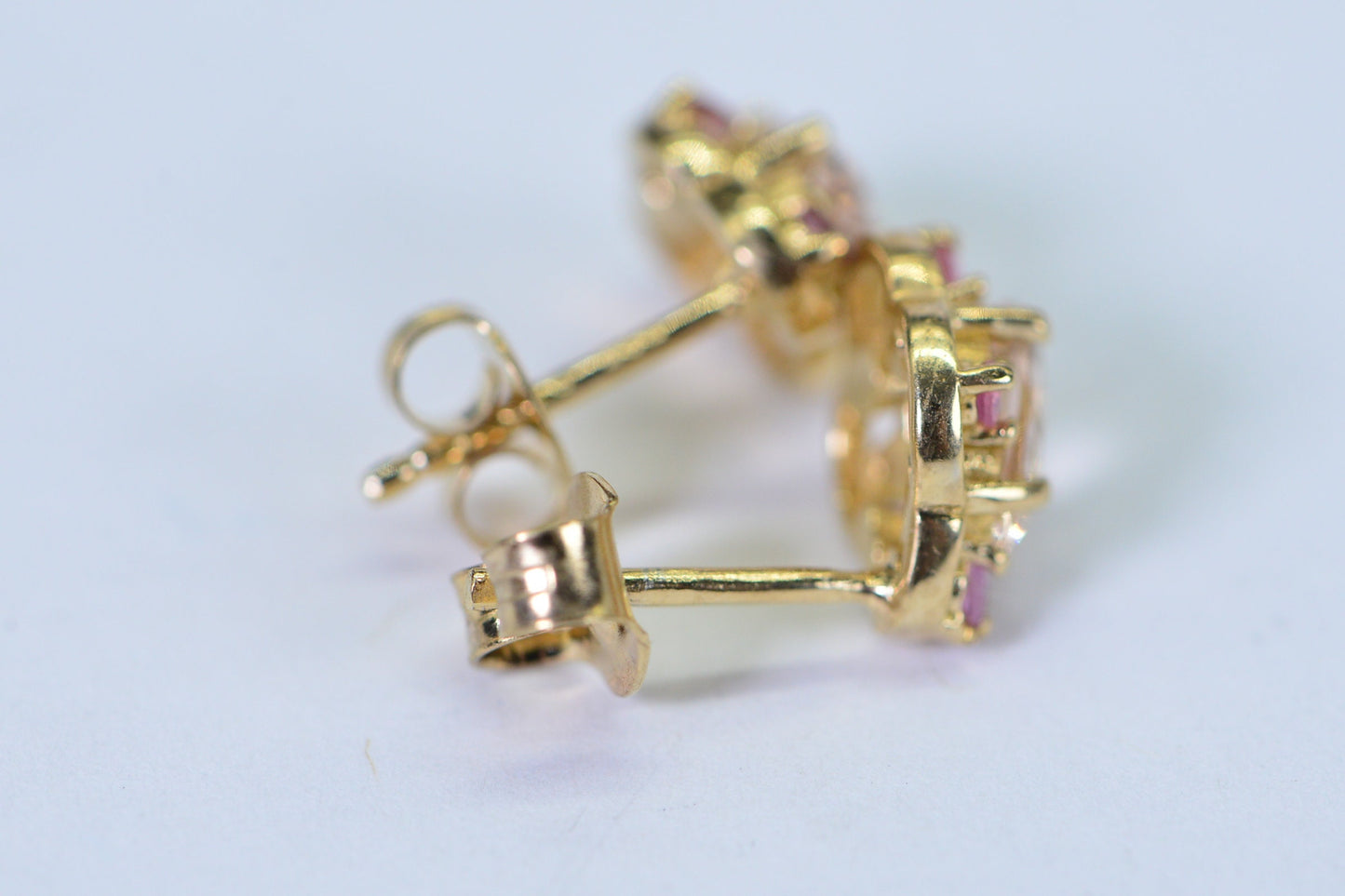 Morganite and Pink Sapphire Stud Earrings: 14K Gold Vermeil