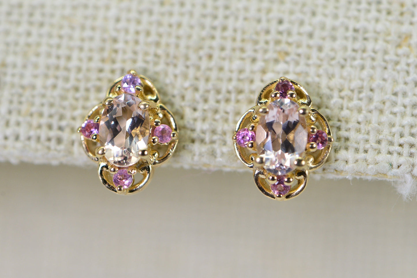 Morganite and Pink Sapphire Stud Earrings: 14K Gold Vermeil