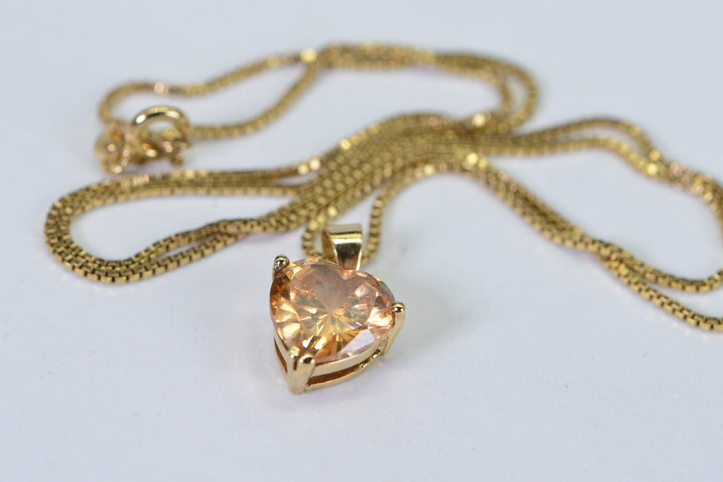 Simulated Yellow Diamond Heart Pendant: 14K Gold Vermeil Necklace