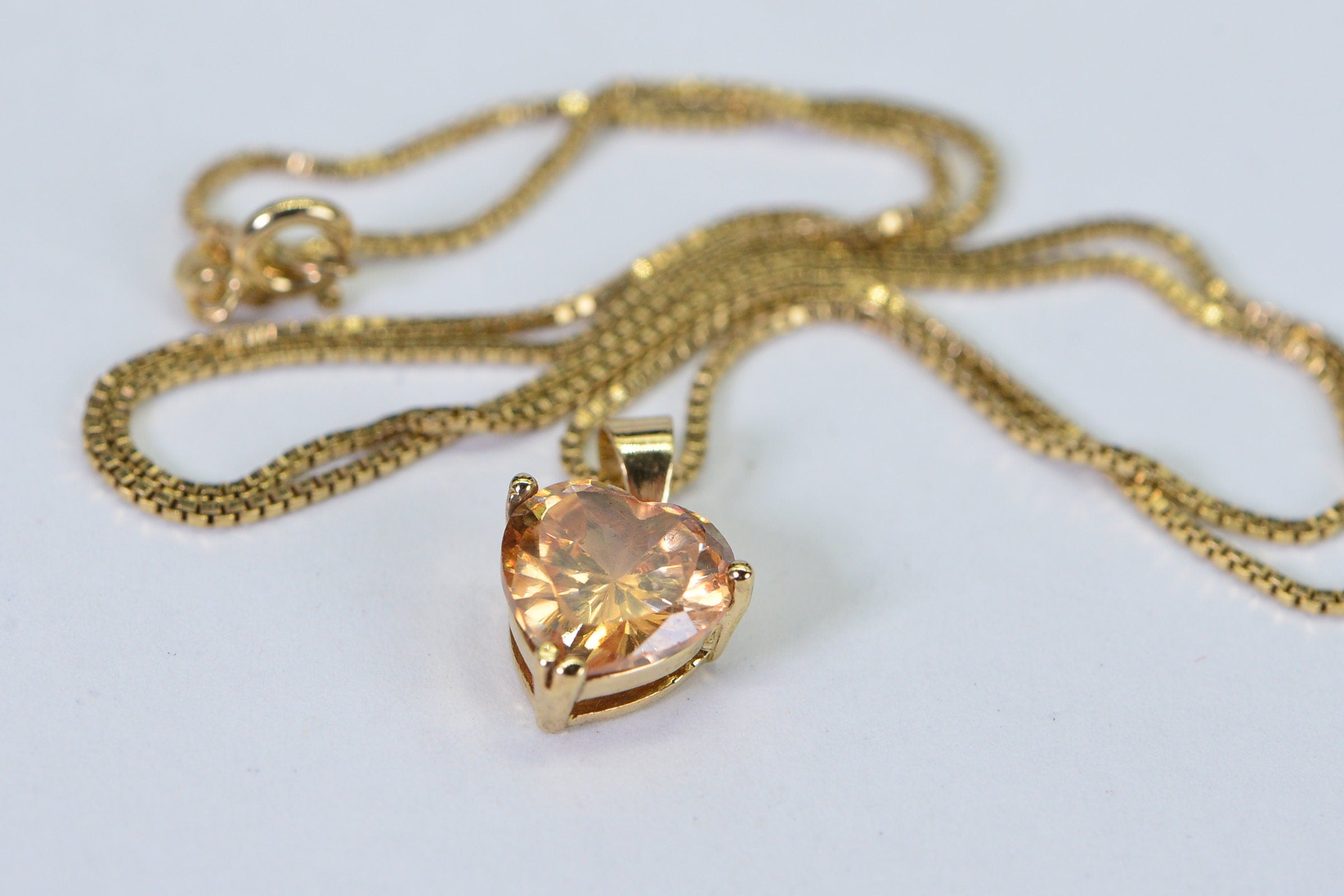 Simulated Yellow Diamond Heart Pendant: 14K Gold Vermeil Necklace