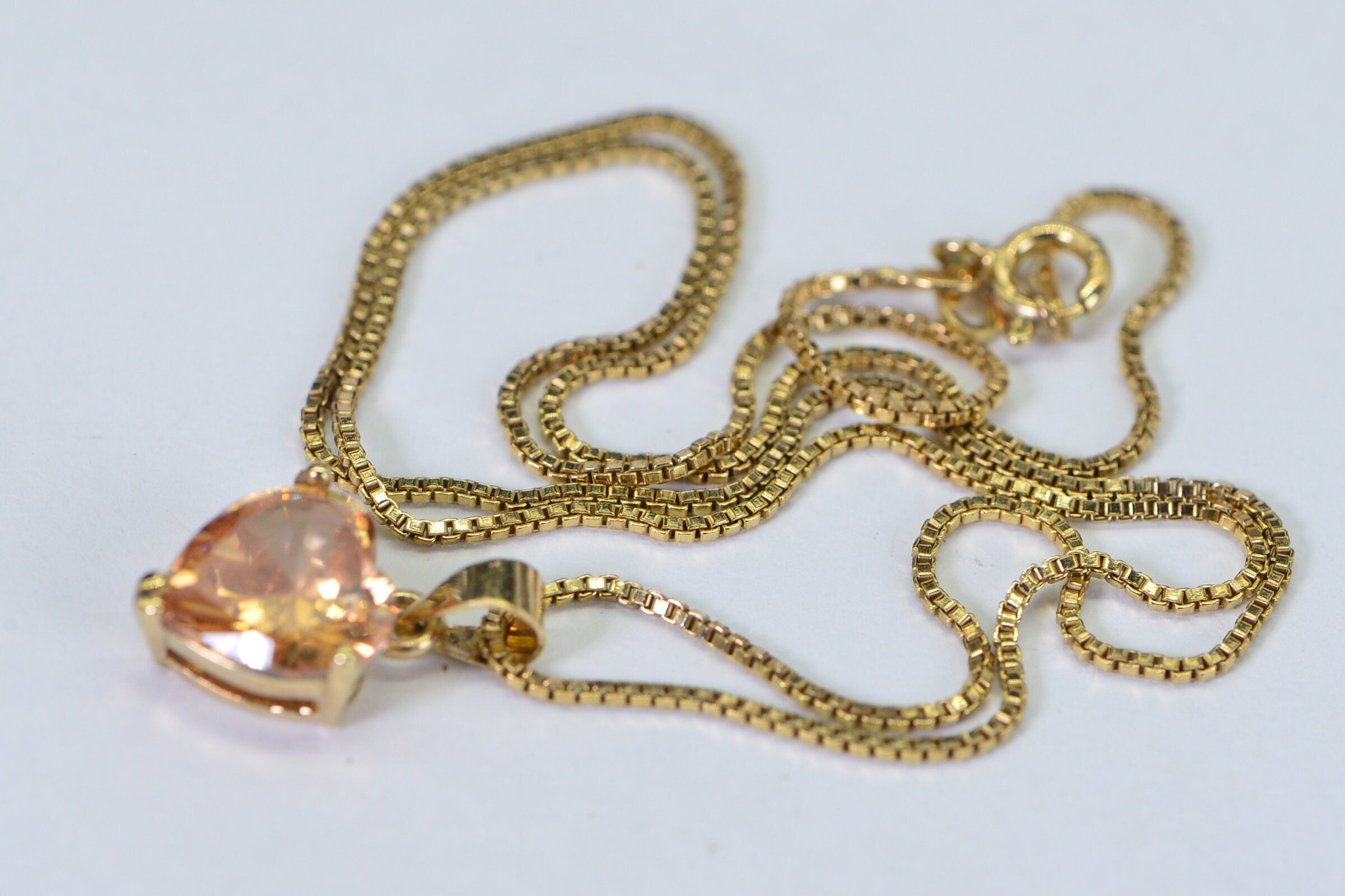 Simulated Yellow Diamond Heart Pendant: 14K Gold Vermeil Necklace