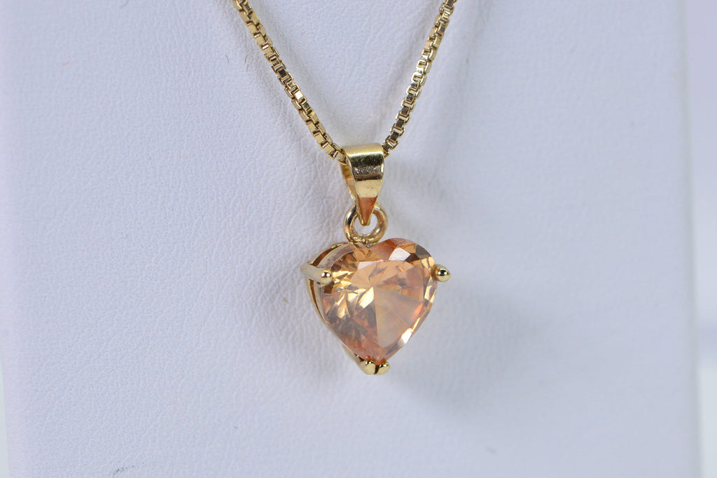 Simulated Yellow Diamond Heart Pendant: 14K Gold Vermeil Necklace