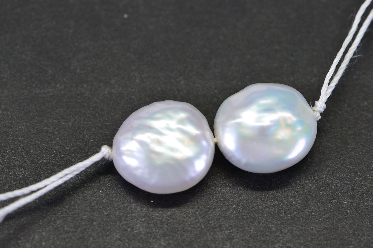 13mm White Coin Pearl Beads: Iridescent Freshwater Pearls, Loose (2 pc)