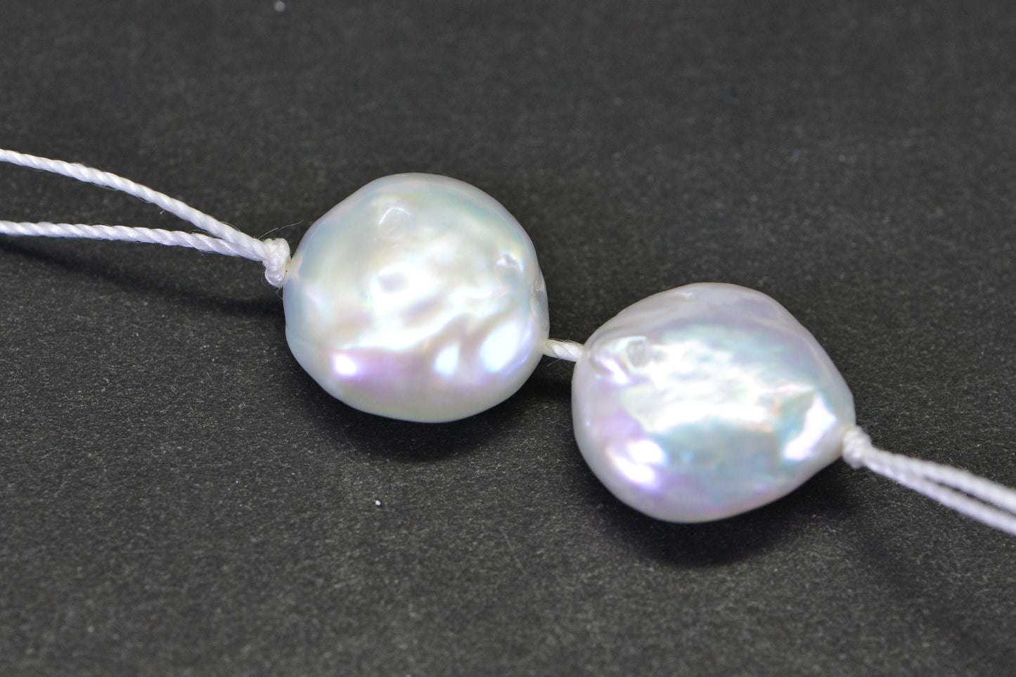 13mm White Coin Pearl Beads: Iridescent Freshwater Pearls, Loose (2 pc)