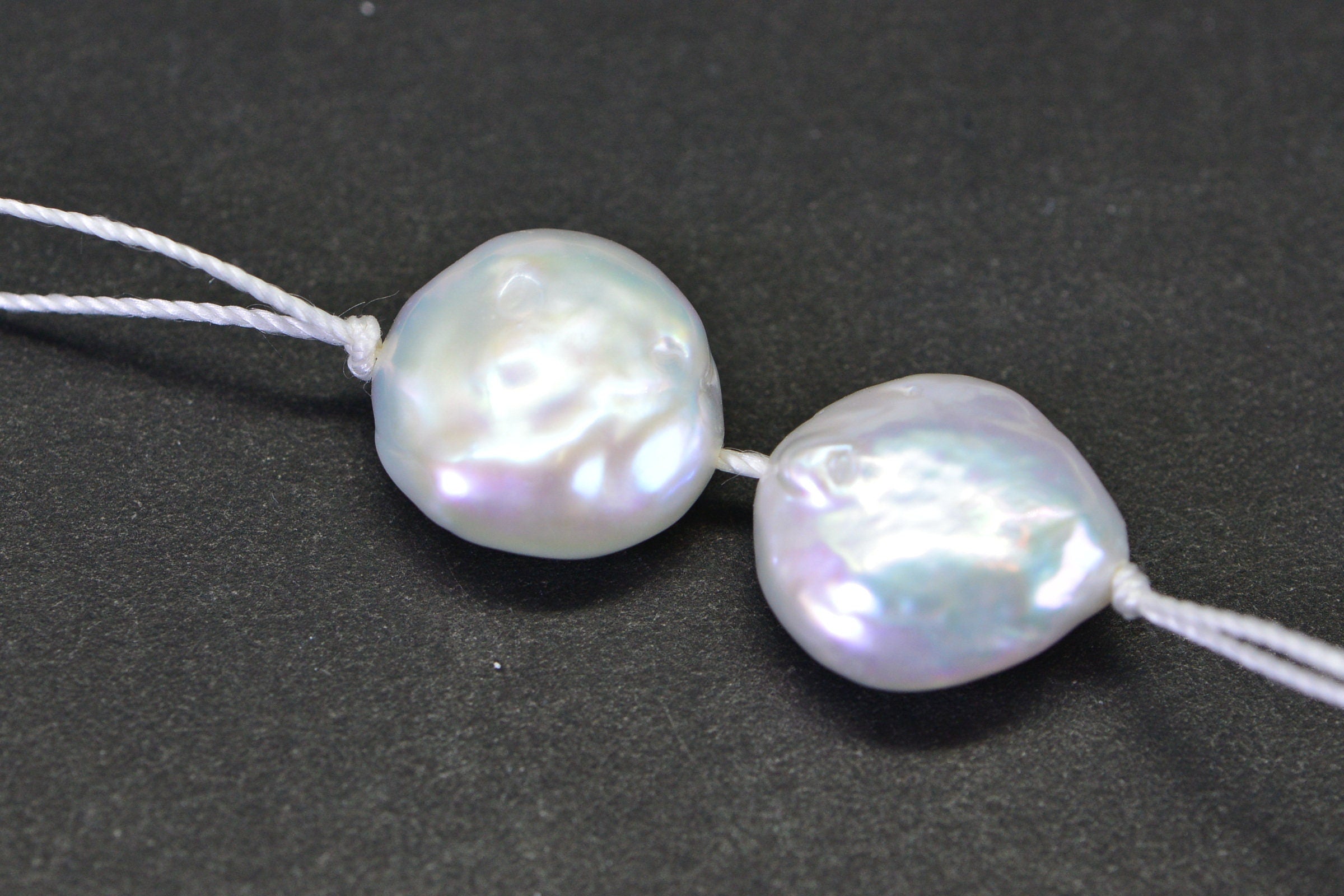 13mm White Coin Pearl Beads: Iridescent Freshwater Pearls, Loose (2 pc)