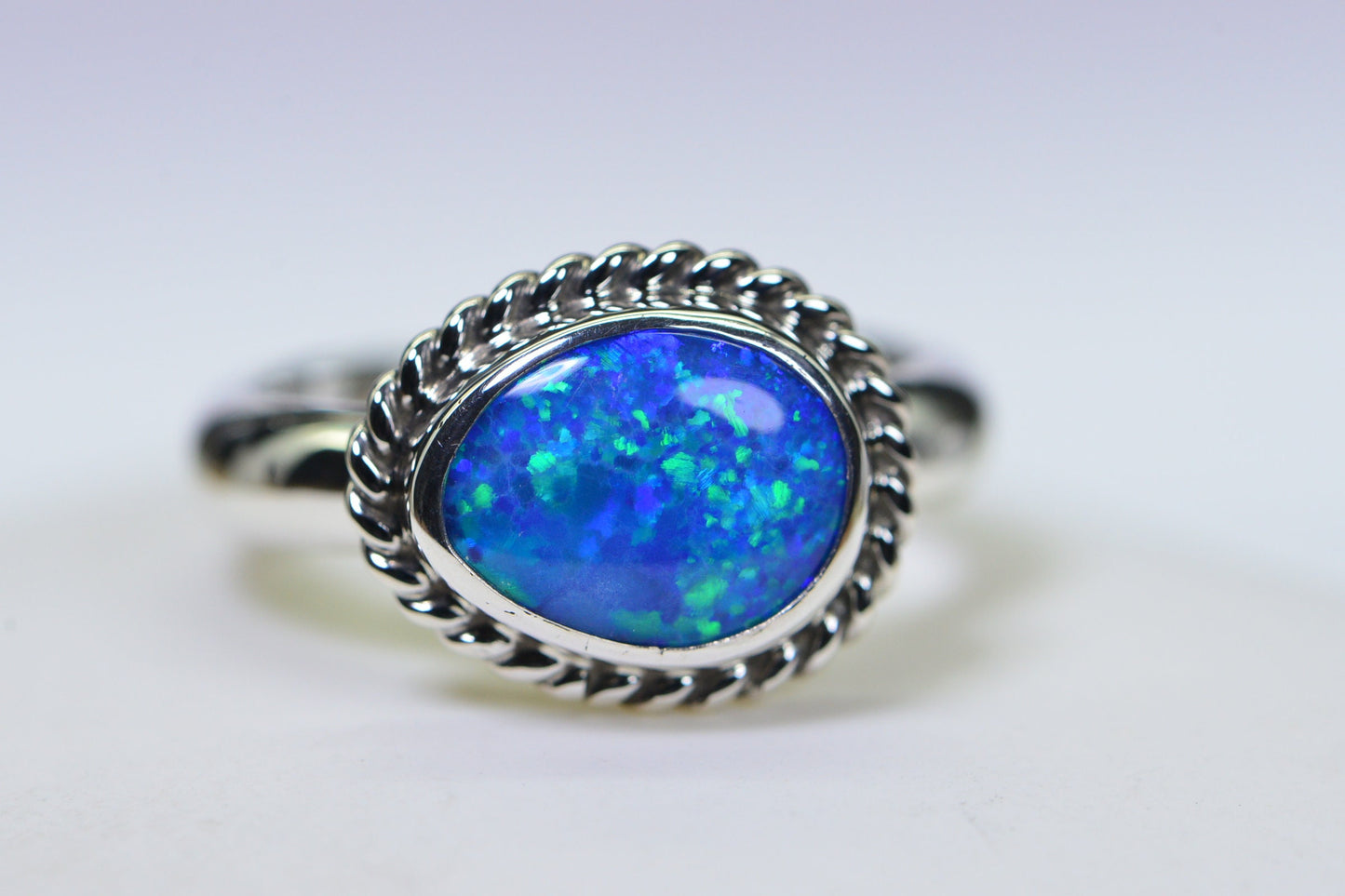 Australian Blue Opal Ring Sterling Silver