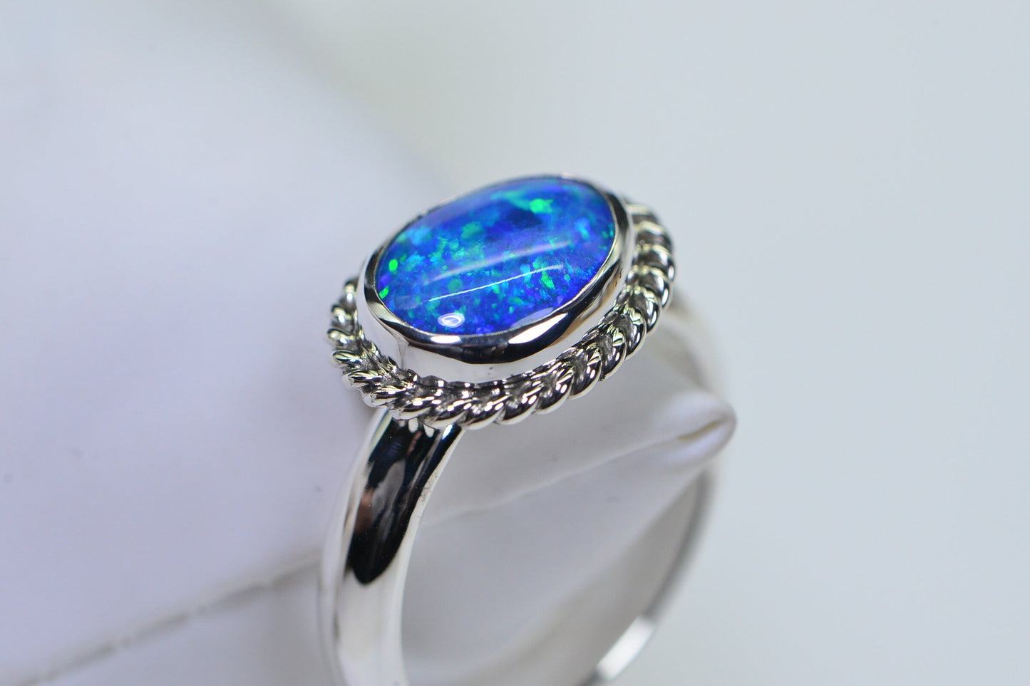 Australian Blue Opal Ring Sterling Silver