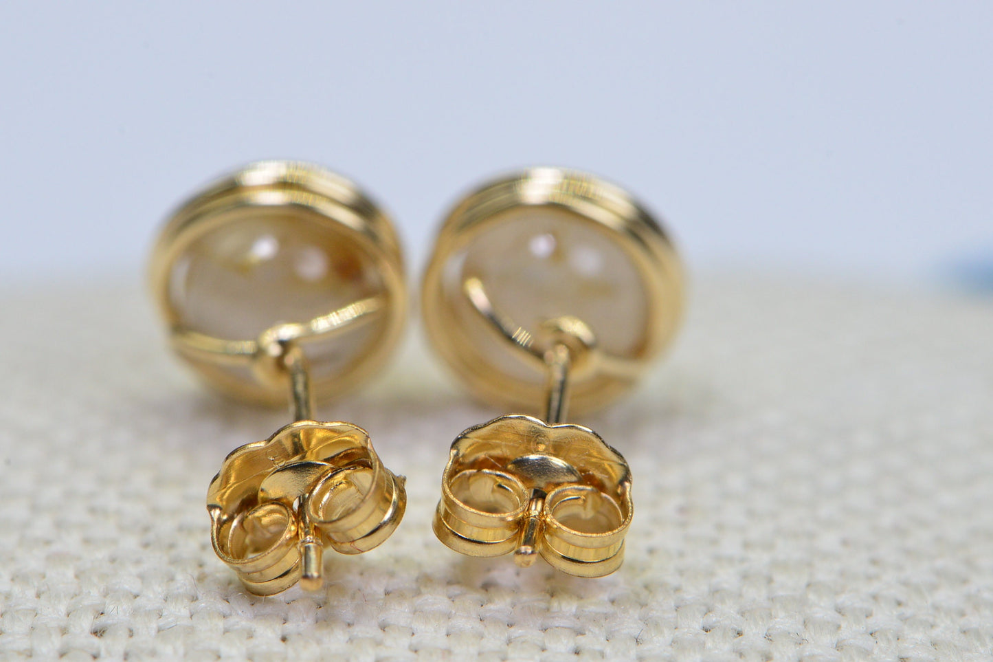 Gold Rutilated Quartz Stud Earrings: 14K Gold Fill Wire Wrapped