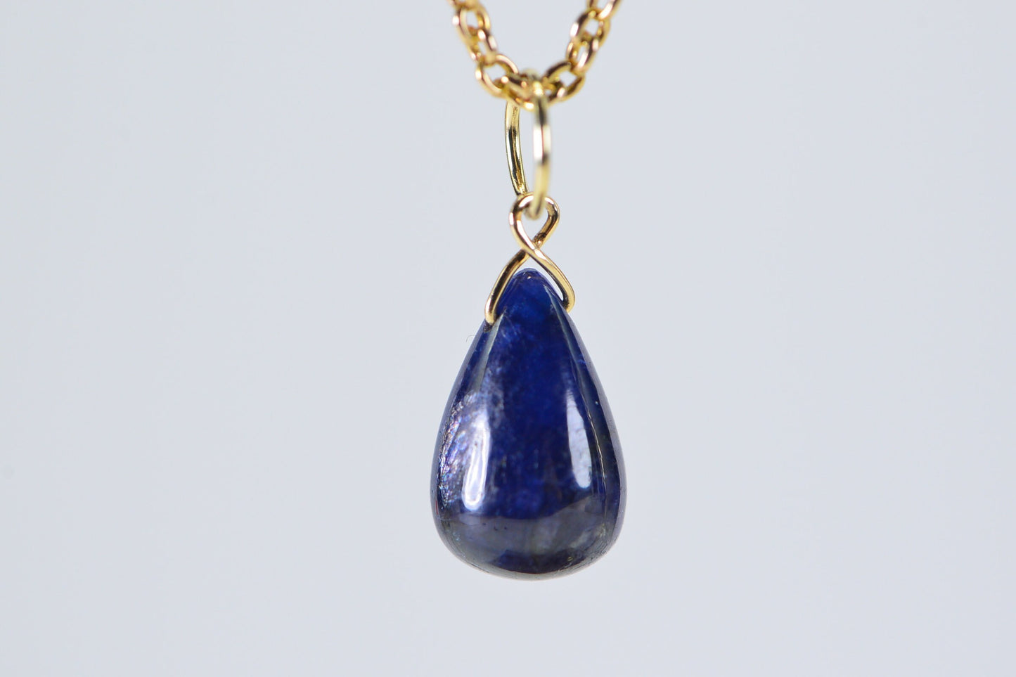 14K Solid Gold Sapphire Pendant: Simple Wire Wrapped Birthstone Jewelry