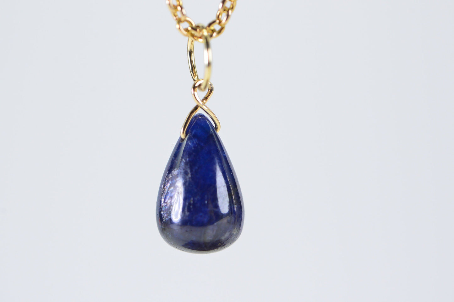 14K Solid Gold Sapphire Pendant: Simple Wire Wrapped Birthstone Jewelry