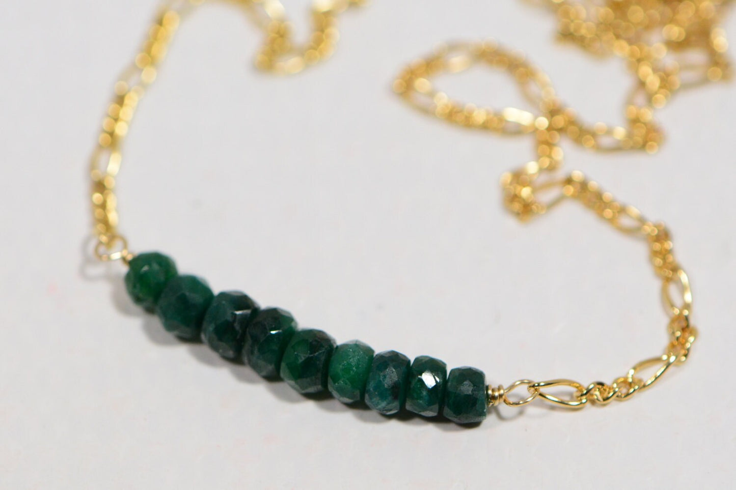 Birthstone Necklace Natural Emerald Necklace On 14K Gold filled Figaro Chain  Mothers Day Gift