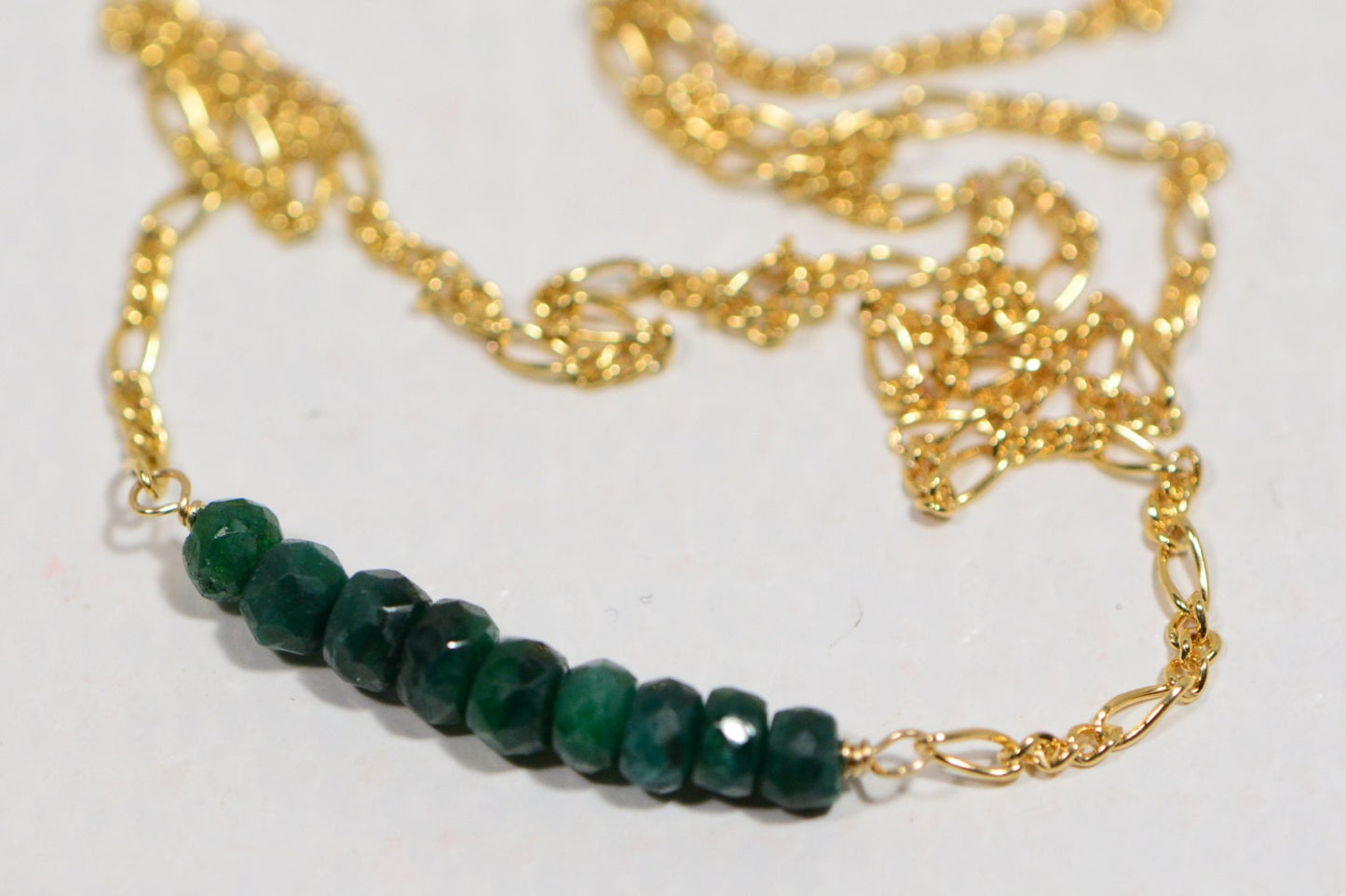 Birthstone Necklace Natural Emerald Necklace On 14K Gold filled Figaro Chain  Mothers Day Gift