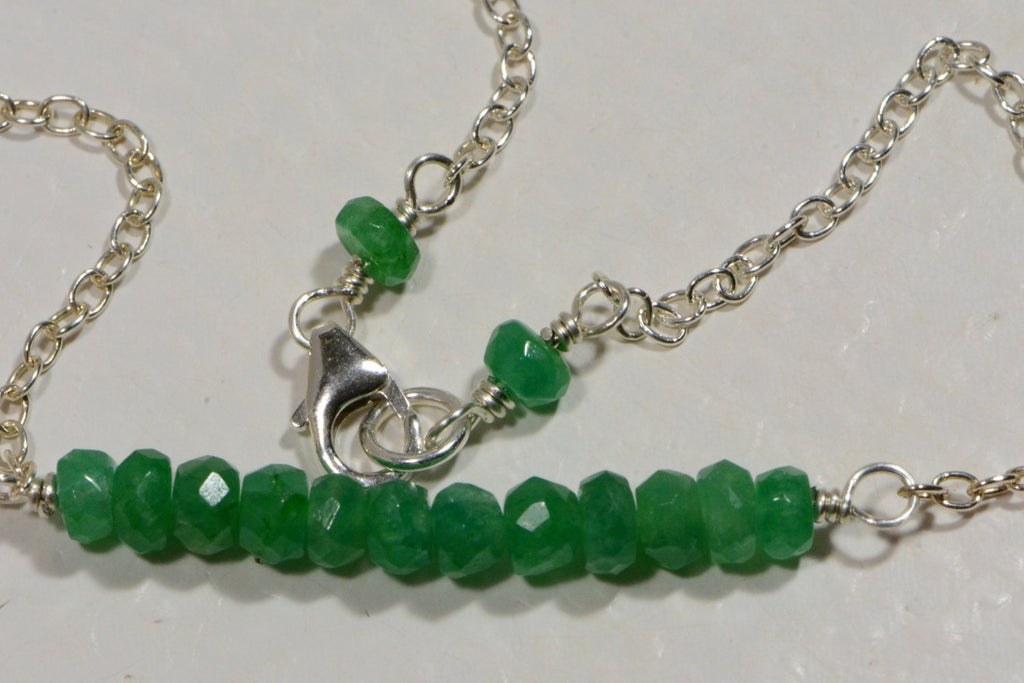 Colombian Emerald Bar Necklace: Sterling Silver Wire Wrapped Jewelry