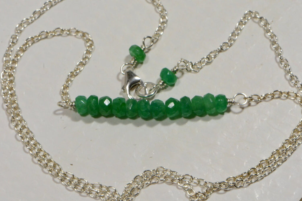 Colombian Emerald Bar Necklace: Sterling Silver Wire Wrapped Jewelry