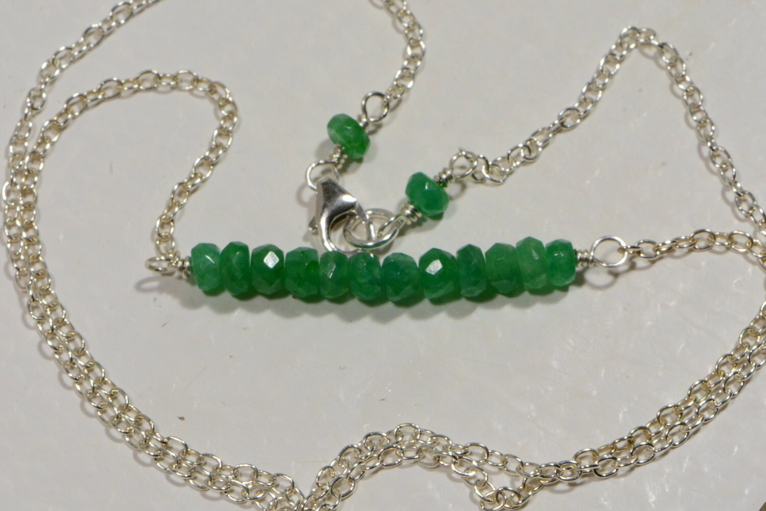 Colombian Emerald Bar Necklace: Sterling Silver Wire Wrapped Jewelry