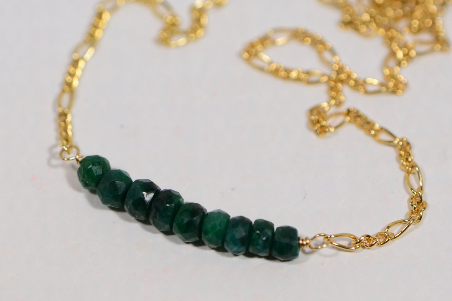 Birthstone Necklace Natural Emerald Necklace On 14K Gold filled Figaro Chain  Mothers Day Gift