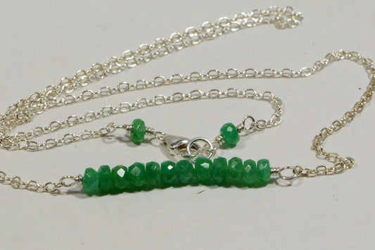 Colombian Emerald Bar Necklace: Sterling Silver Wire Wrapped Jewelry