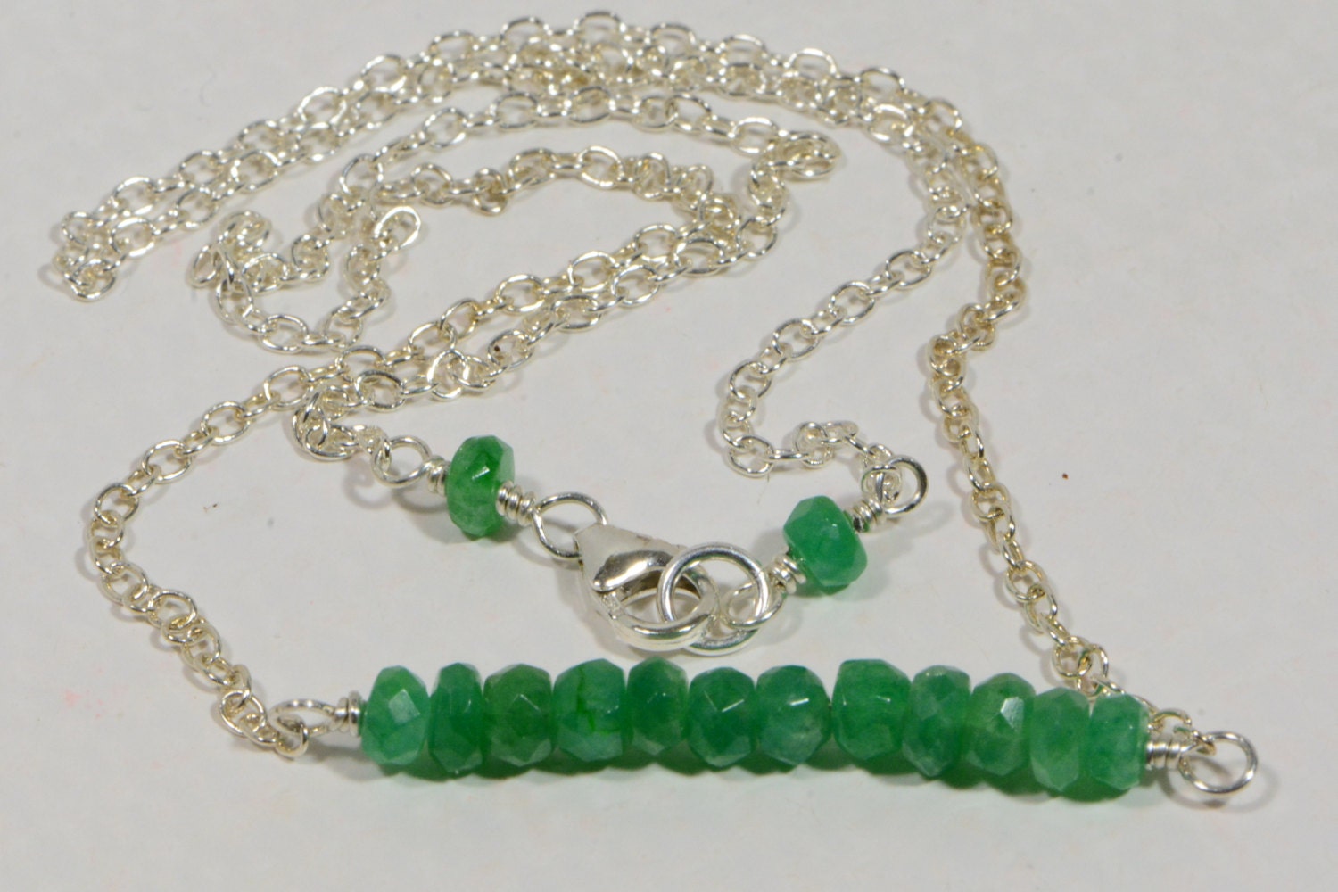 Colombian Emerald Bar Necklace: Sterling Silver Wire Wrapped Jewelry
