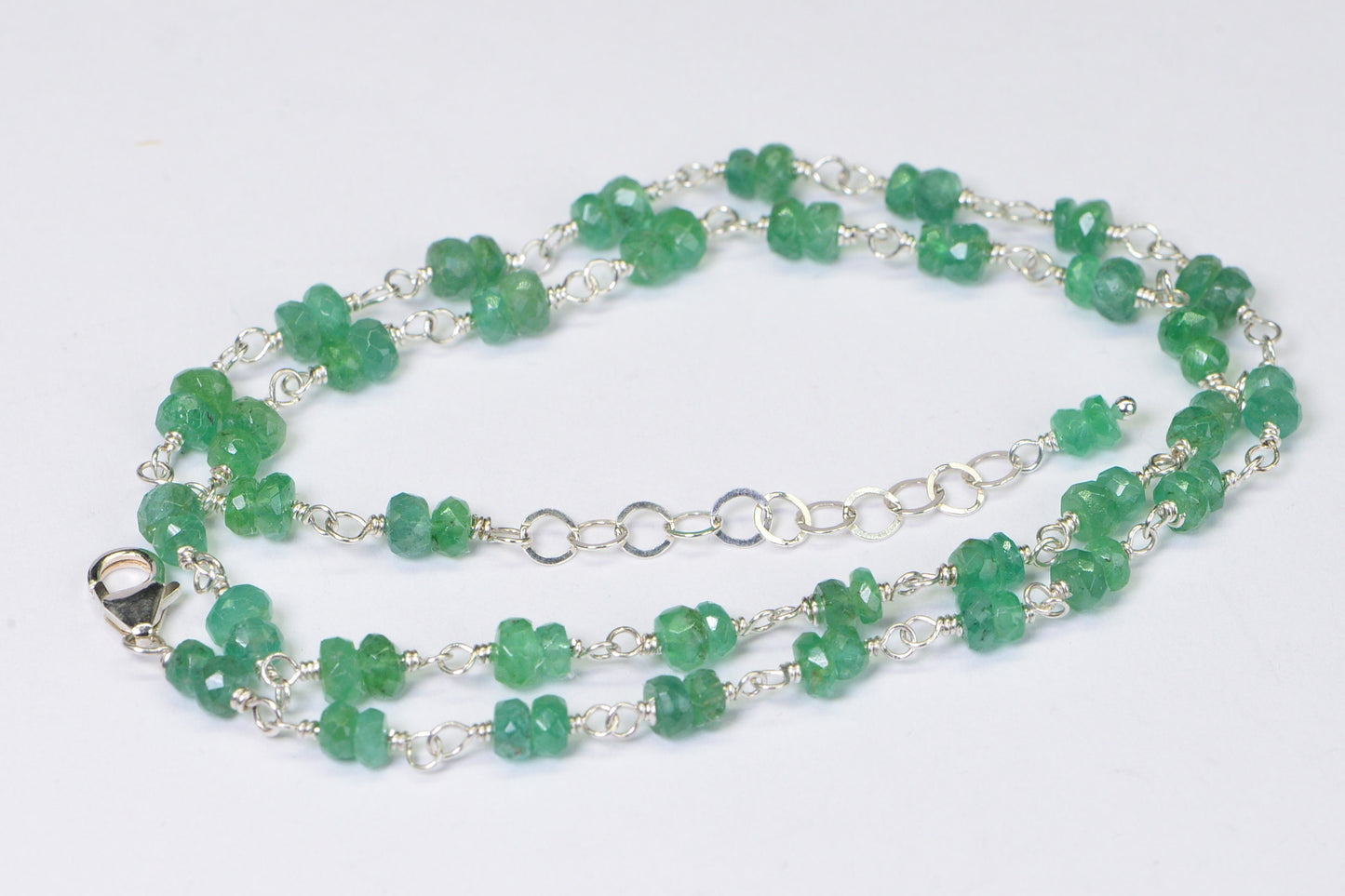 Genuine Emerald Choker Necklace: 14K Gold Filled Wire Wrapped Chain