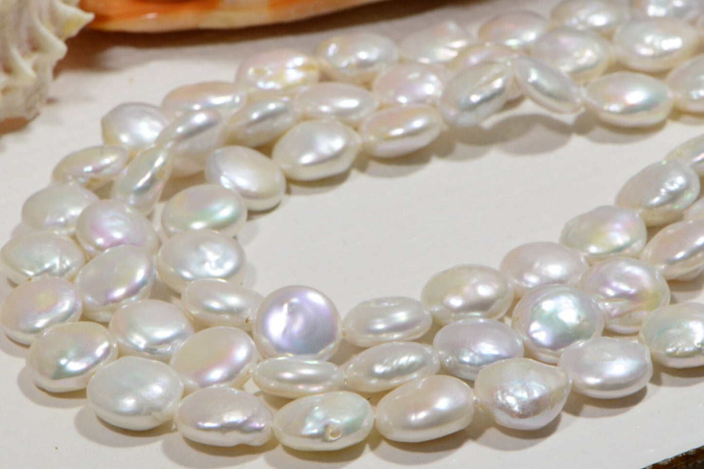 13mm  White  Coin Freshwater  Pearl Cultured Pearl Beads Jewelry Making Supplies