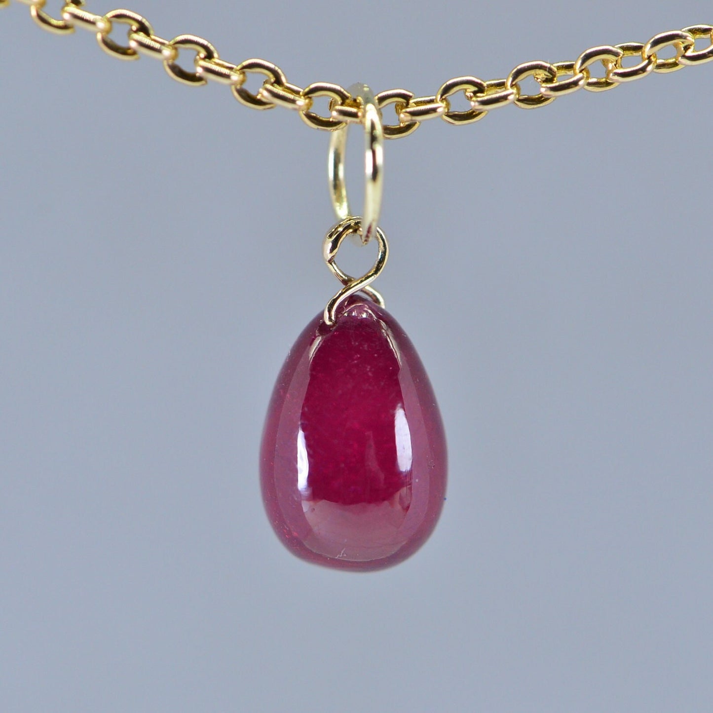 Handmade Raspberry Ruby Pendant: 14K Yellow Gold Wire Wrap, July Birthstone