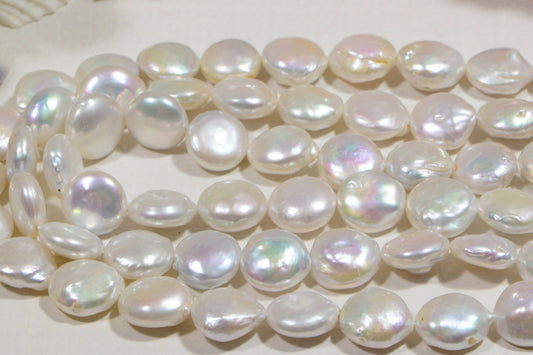 13mm  White  Coin Freshwater  Pearl Cultured Pearl Beads Jewelry Making Supplies