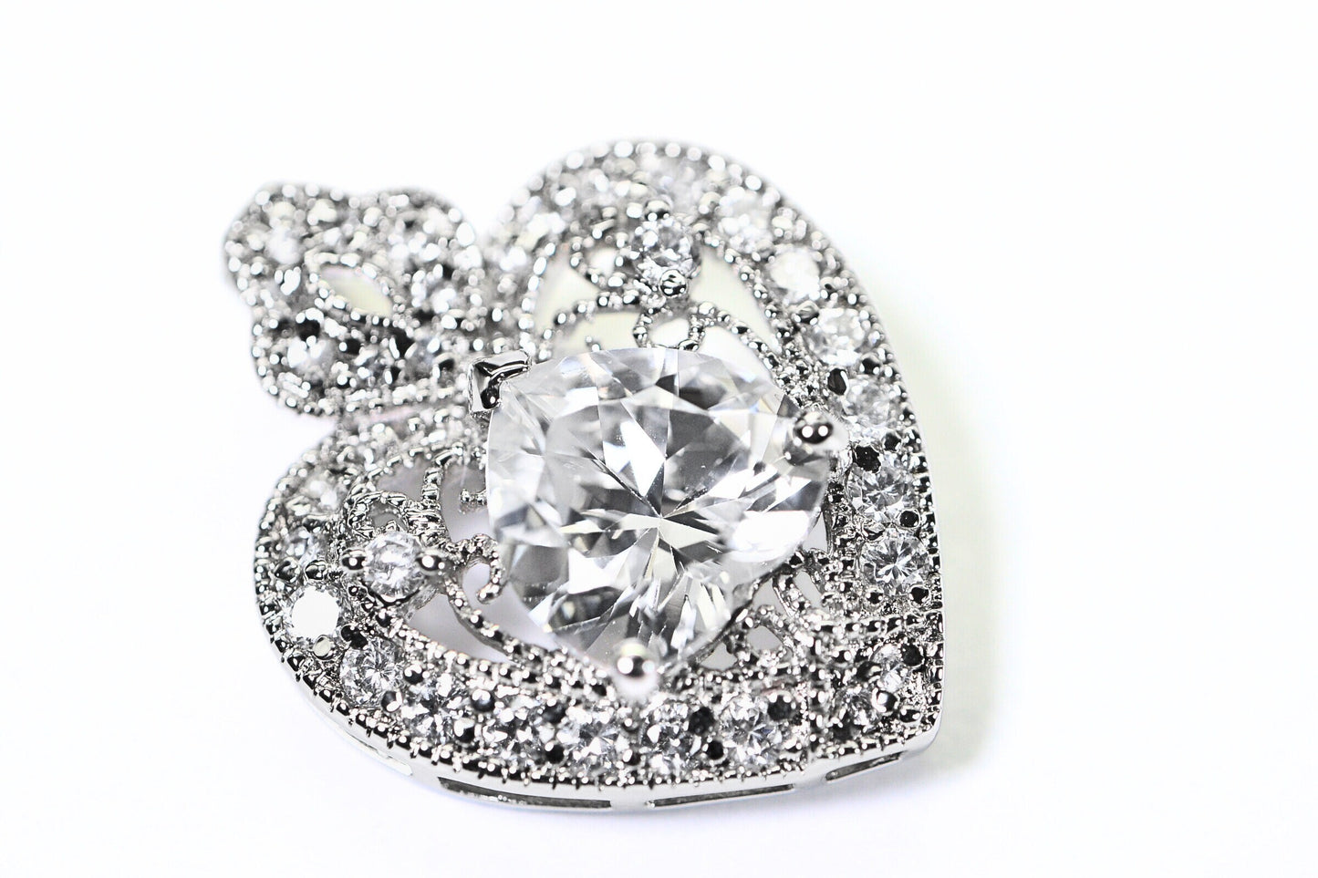 Simulated Diamond Heart Pendant: Sterling Silver Cubic Zirconia Halo