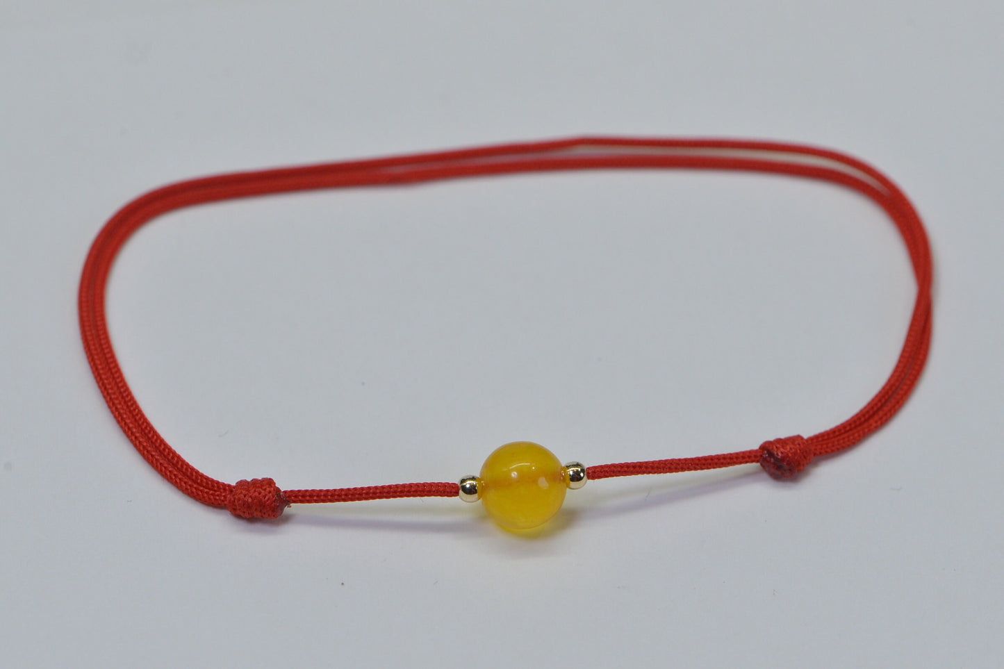 Yellow Burma Jade Bracelet: 14K Gold Beads, Red String of Fate