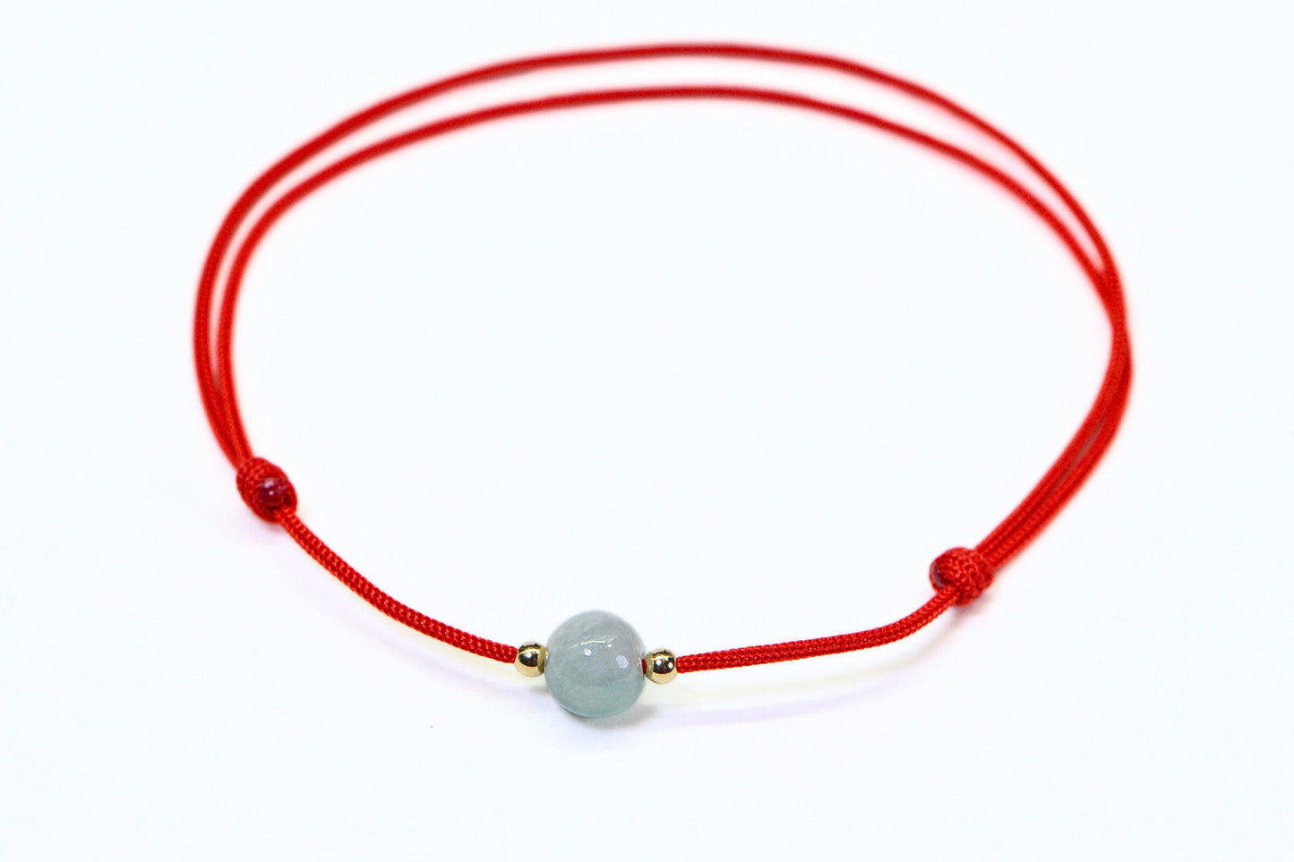 Ice Green Burma Jade Bracelet: 14K Gold Beads, Red String of Fate