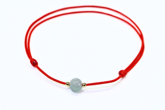 Ice Green Burma Jade Bracelet: 14K Gold Beads, Red String of Fate