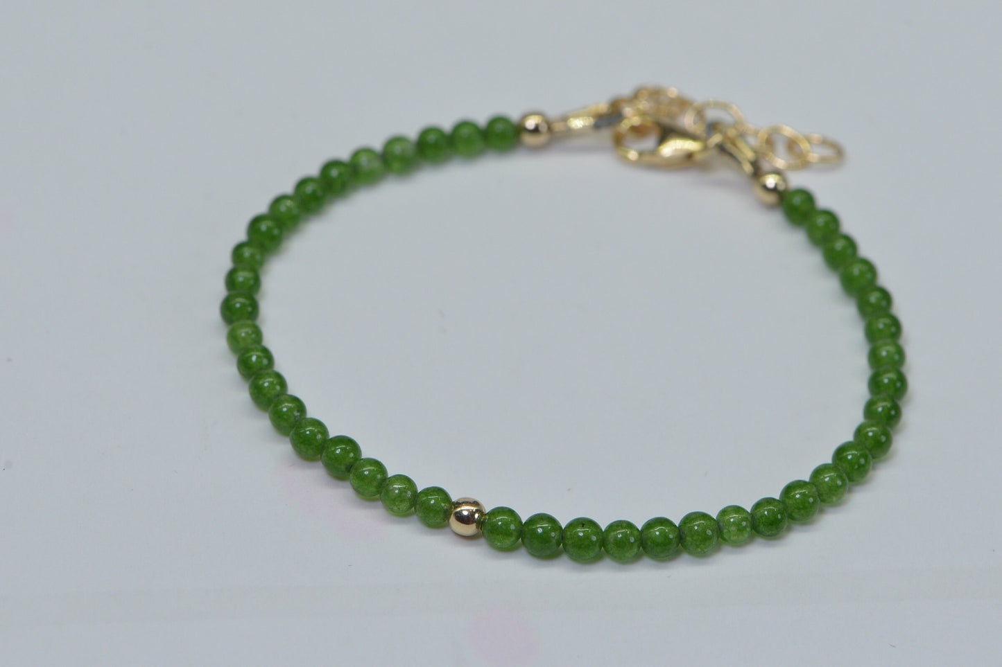 Apple Green Jade Bracelet: 14K Gold-Filled, Tiny Bead Handmade Jewelry