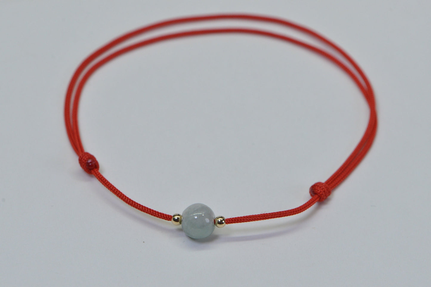 Ice Green Burma Jade Bracelet: 14K Gold Beads, Red String of Fate
