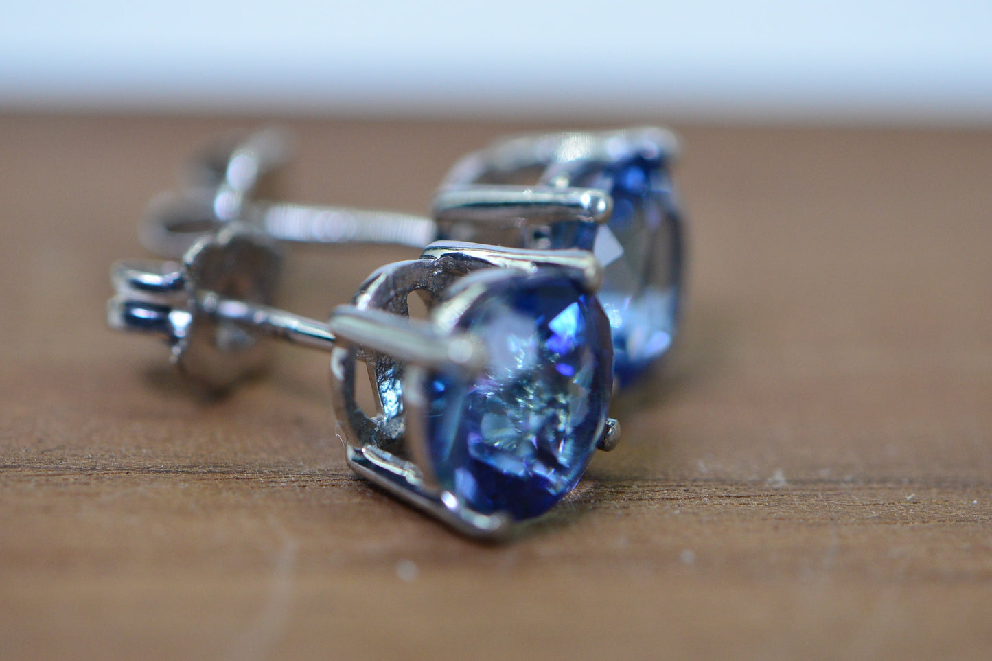 8mm Lab Sapphire Stud Earrings: Sterling Silver September Birthstone