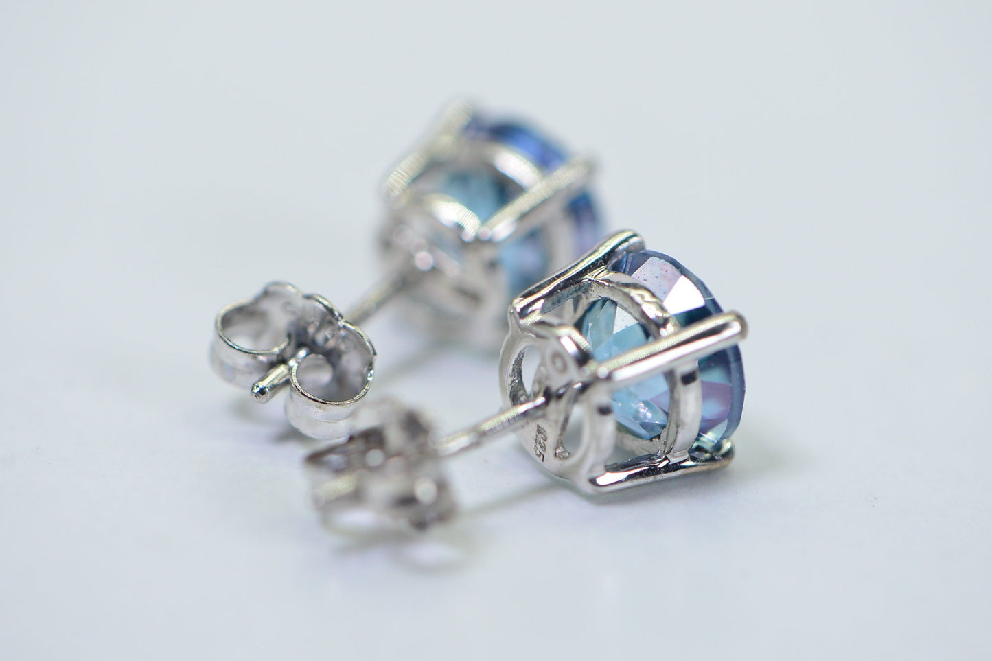 8mm Lab Sapphire Stud Earrings: Sterling Silver September Birthstone