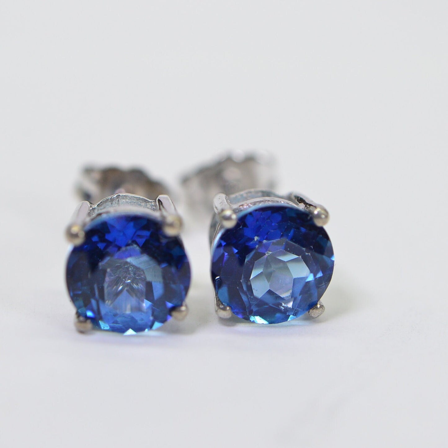 8mm Lab Sapphire Stud Earrings: Sterling Silver September Birthstone