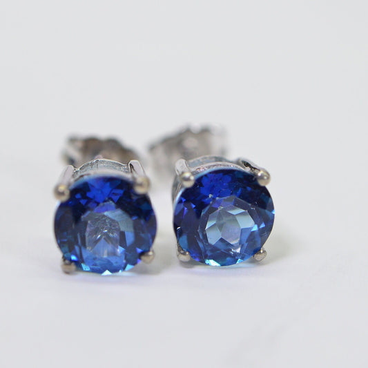 8mm Lab Sapphire Stud Earrings: Sterling Silver September Birthstone