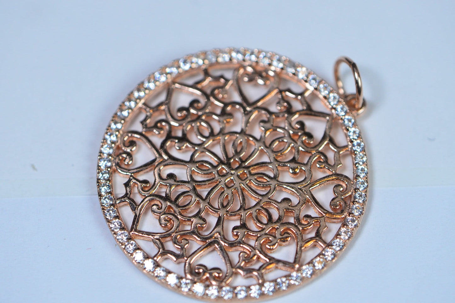 14KRose Gold Diamond Mandala Large Rose Gold Over Sterling silver Estate Jewelry