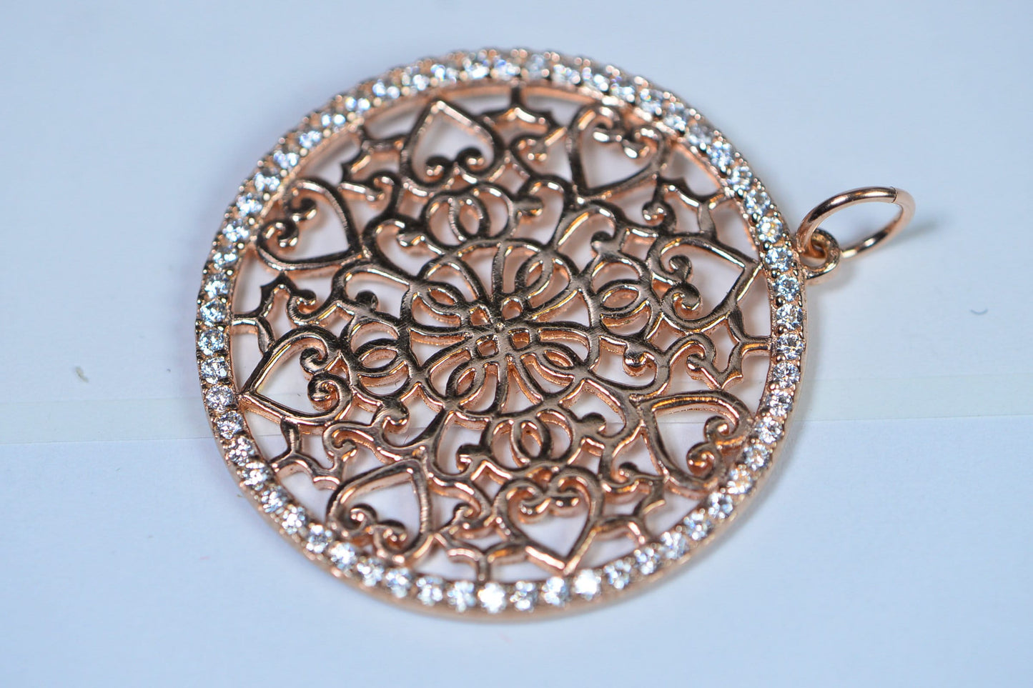 14KRose Gold Diamond Mandala Large Rose Gold Over Sterling silver Estate Jewelry
