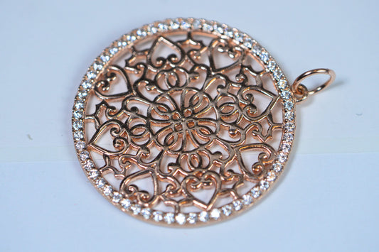 14KRose Gold Diamond Mandala Large Rose Gold Over Sterling silver Estate Jewelry