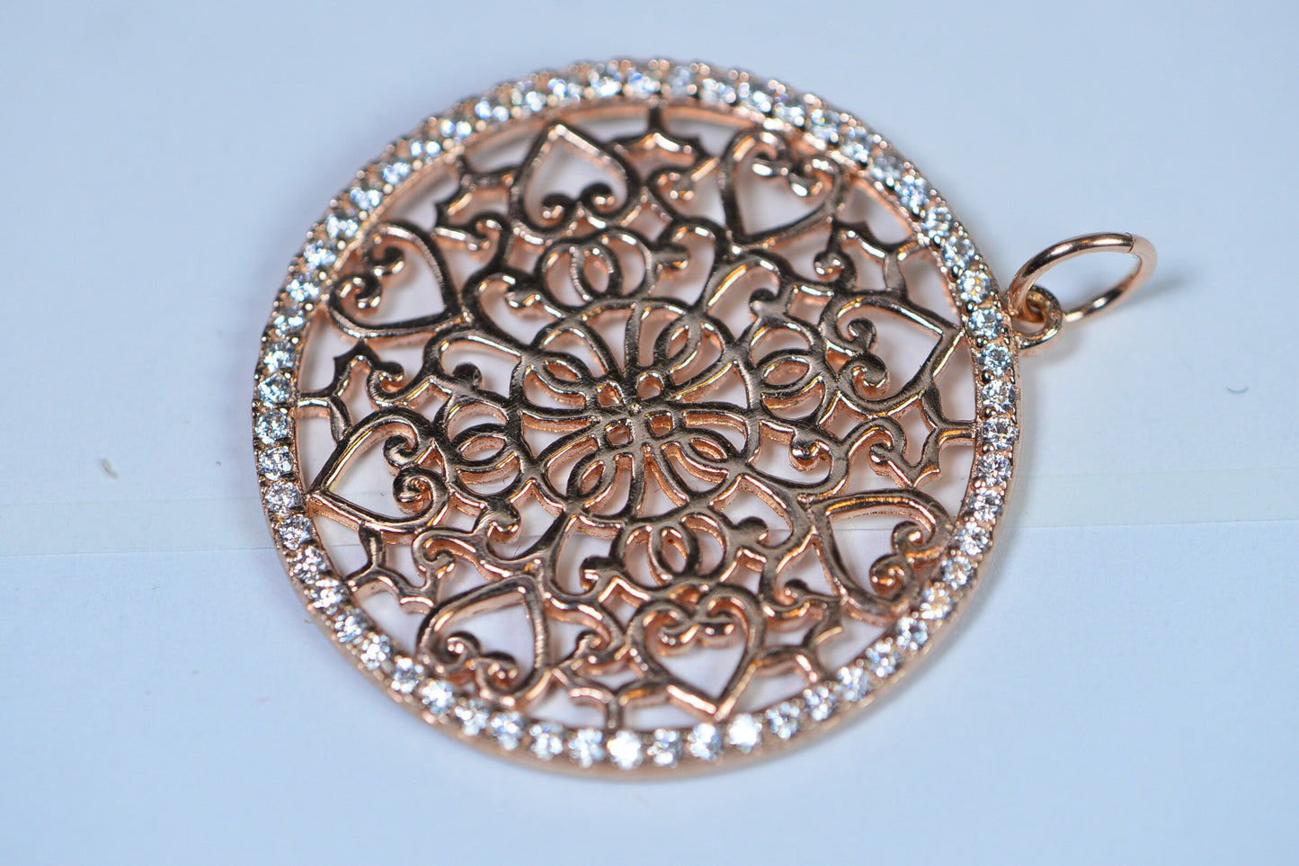 14KRose Gold Diamond Mandala Large Rose Gold Over Sterling silver Estate Jewelry