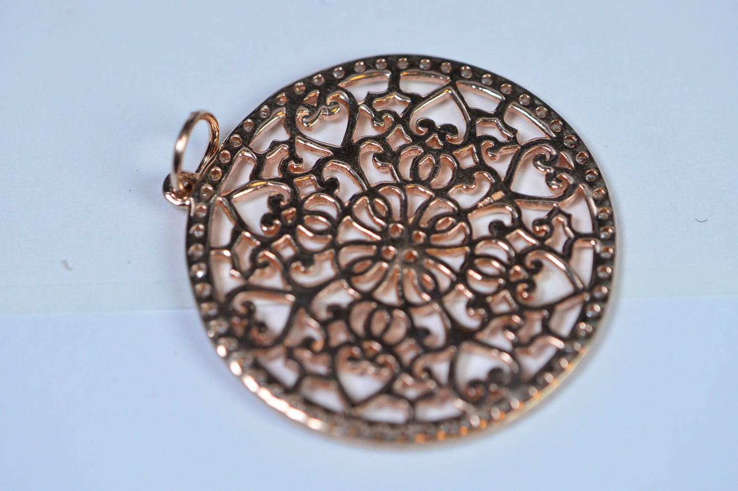 14KRose Gold Diamond Mandala Large Rose Gold Over Sterling silver Estate Jewelry