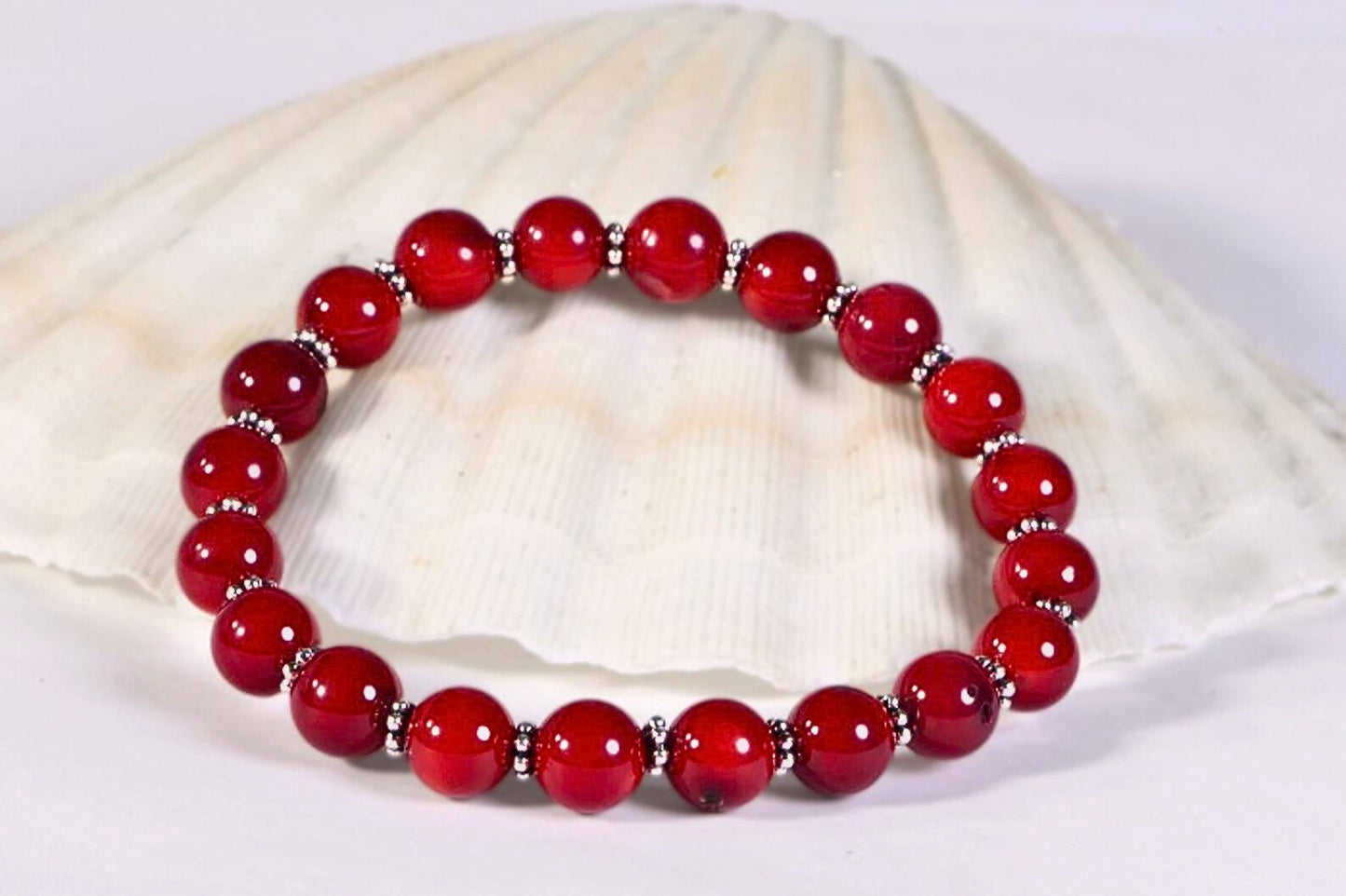Red Bamboo Coral Bracelet with Sterling Silver, Chakra Healing Jewelry