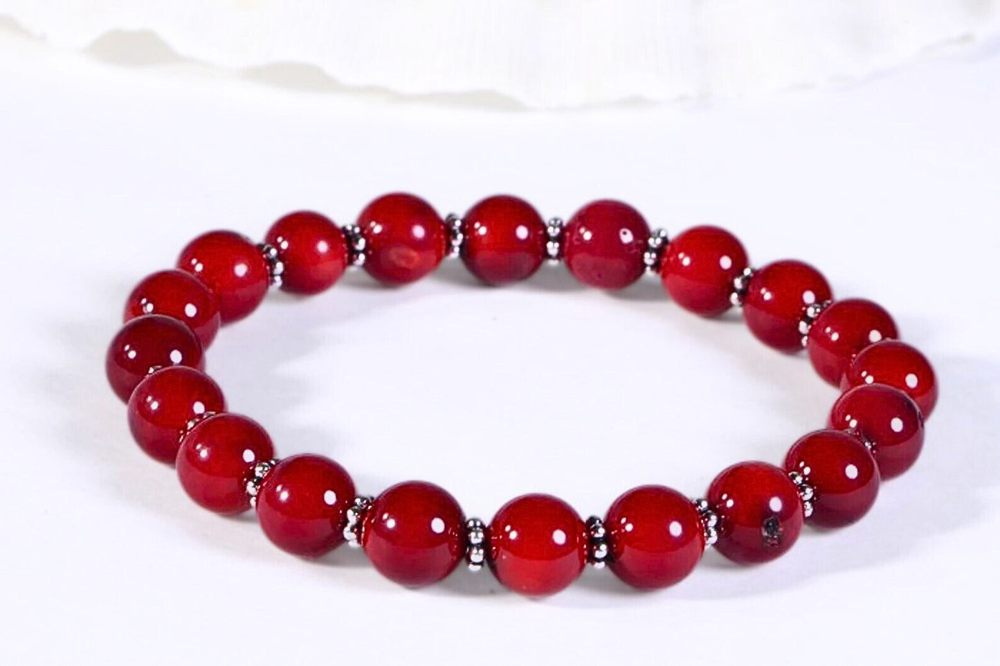 Red Bamboo Coral Bracelet with Sterling Silver, Chakra Healing Jewelry