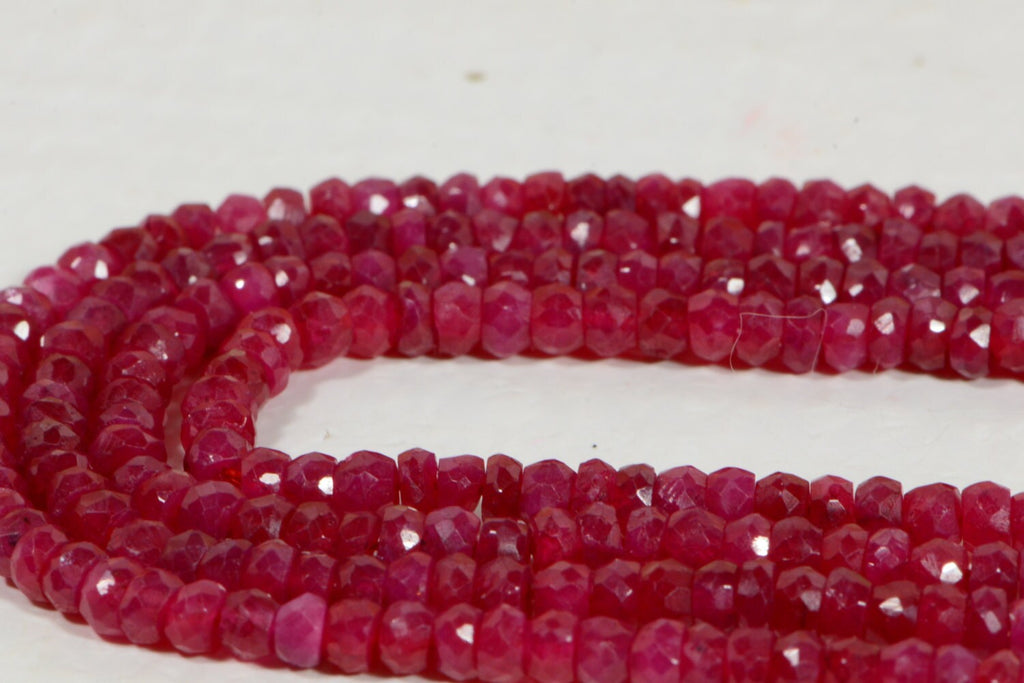 Ruby 3x2mm 6" inch Strand Faceted Rondelles Natural Gemstone Beads Jewelry Making Supplies