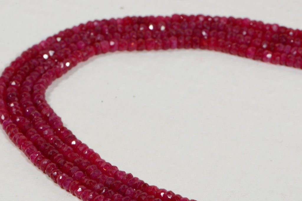 Ruby 3x2mm 6" inch Strand Faceted Rondelles Natural Gemstone Beads Jewelry Making Supplies